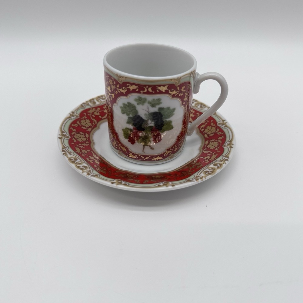 Andrea by Sadek Winterthur Honore Demitasse Cup Saucer Berry And Grape Porcelain